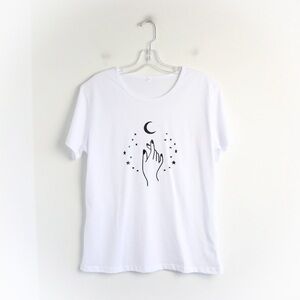 New Moon Hand white t-shirt celestial witchcore astrology XL Shein NWOT cotton